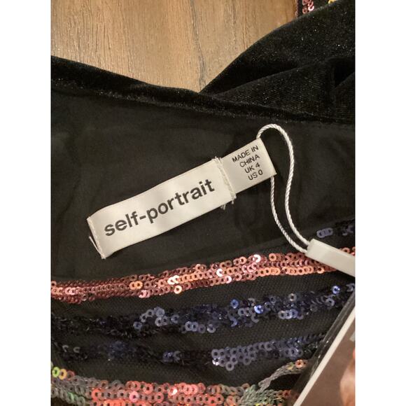 SELF PORTRAIT Stripe Sequin asymmetric one shoulder Mini Dress size 0 NWT - Picture 4 of 15